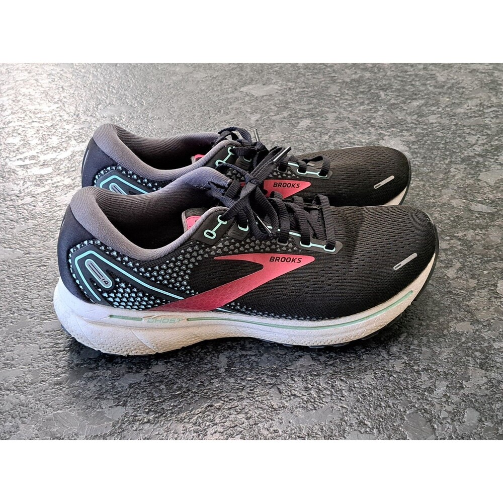 Brooks Women's Ghost 14 Neutral Running Shoes Black Pink Mint Green Size US 10 D